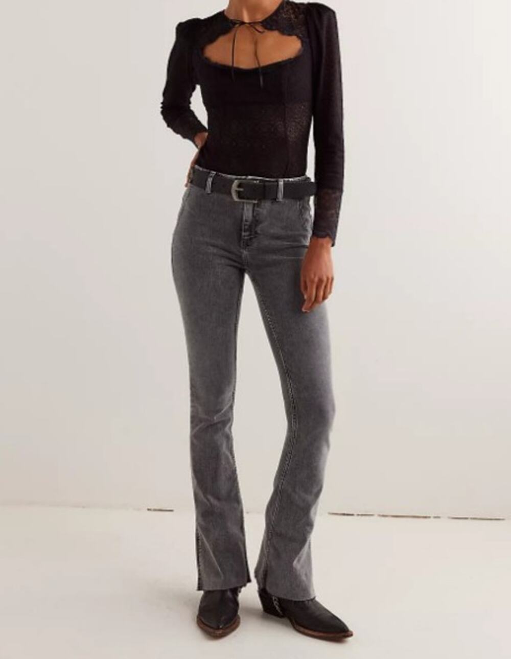 NWT Free People We the Free Level Up Split Bootcut Jeans, Ridge Gray, Size 28